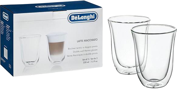 DeLonghi Lattemacchiato Gläser Set mit 2 eleganten hitzebeständigen Kaffeegläsern