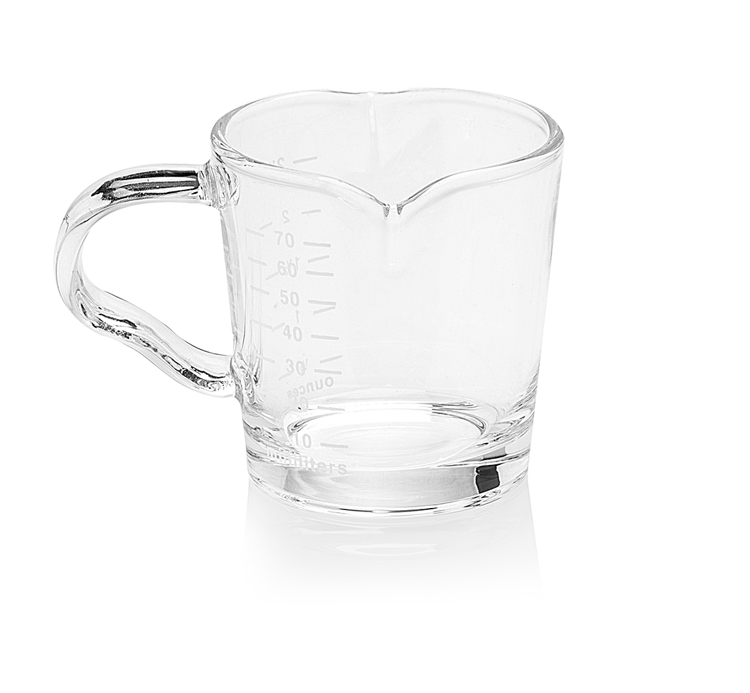 Marese Espresso Shotglas 70ml mit Griff, Doppelauslauf und Messskala