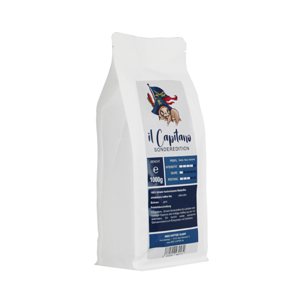 Mee Kaffee il Capitano 1000g Kaffeebohnen Packung Premium Arabica aus Peru