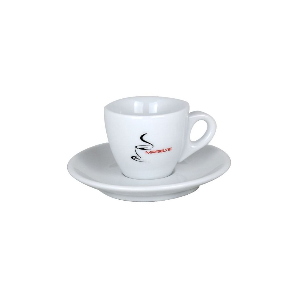 Marese Espressotasse weiß mit Untertasse und Marese-Emblem
