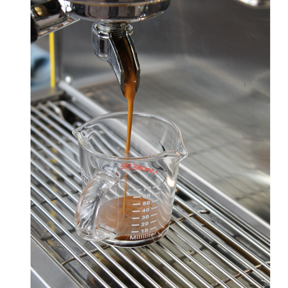 Marese Espresso Shotglas 70ml mit Griff, Doppelauslauf und Messskala