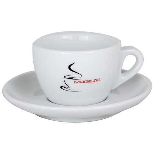 Marese Cappuccinotassen Verona 6er Set weiß mit Untertassen und Marese-Emblem