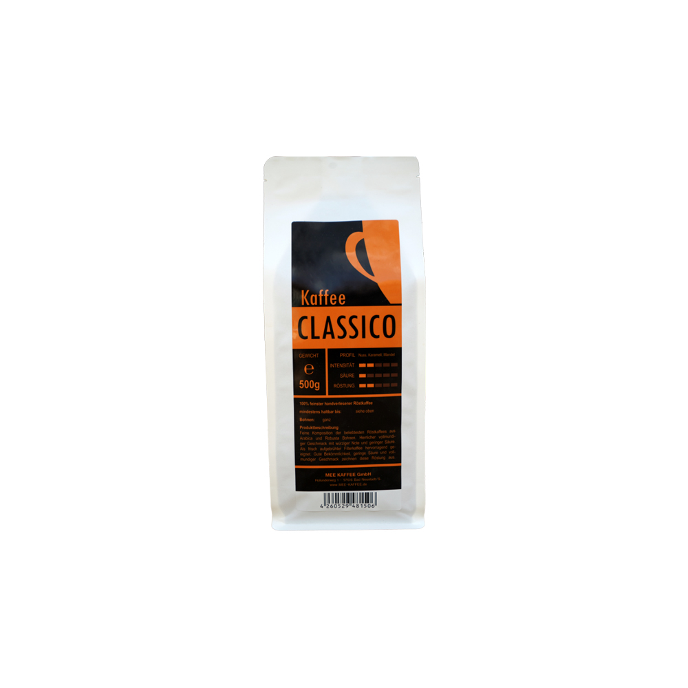 Mee Kaffee Classico 500g Kaffeebohnen mit Haselnuss-Karamell-Aroma für Vollautomaten