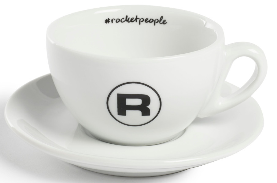 Rocket Espresso Cappuccino Tassen 6er-Set aus weißem Porzellan mit Logo