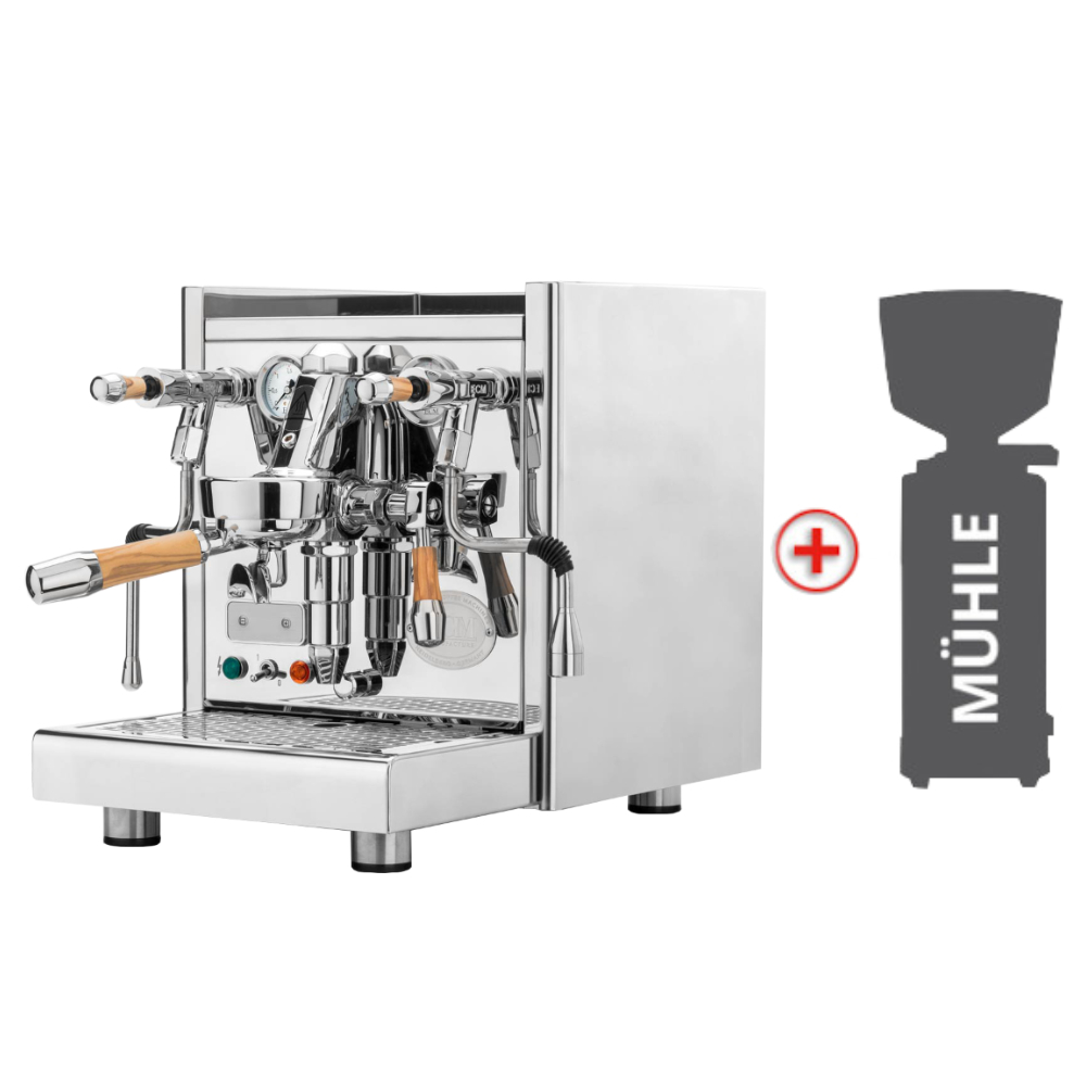 ECM Technika V Profi PID Siebträgermaschine mit Olivenholz-Griffen und Espressomühle Bundle