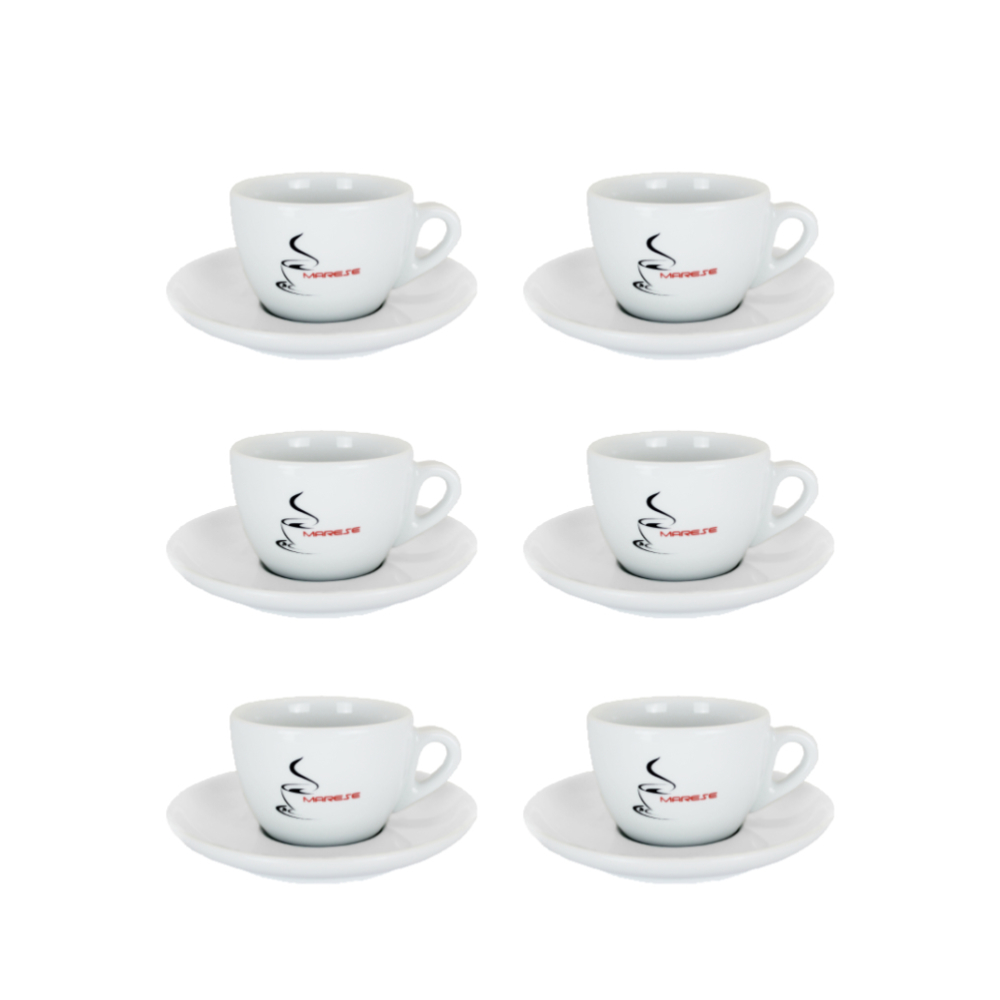 Marese Kaffeetassen 6er Set weiß mit Untertassen Palermo Serie Porzellan
