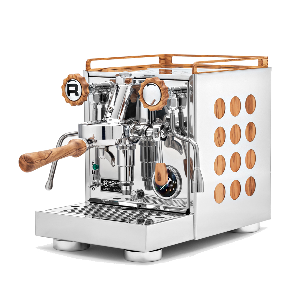 Rocket Espresso Appartamento Olive Siebträgermaschine mit Olivenholz-Elementen