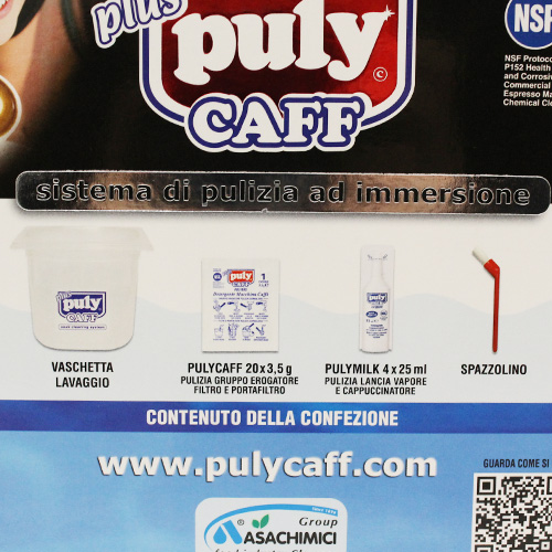 Puly Caff Pflegeset mit Reinigern, Bürste und Einweichbehälter für Kaffeemaschinen