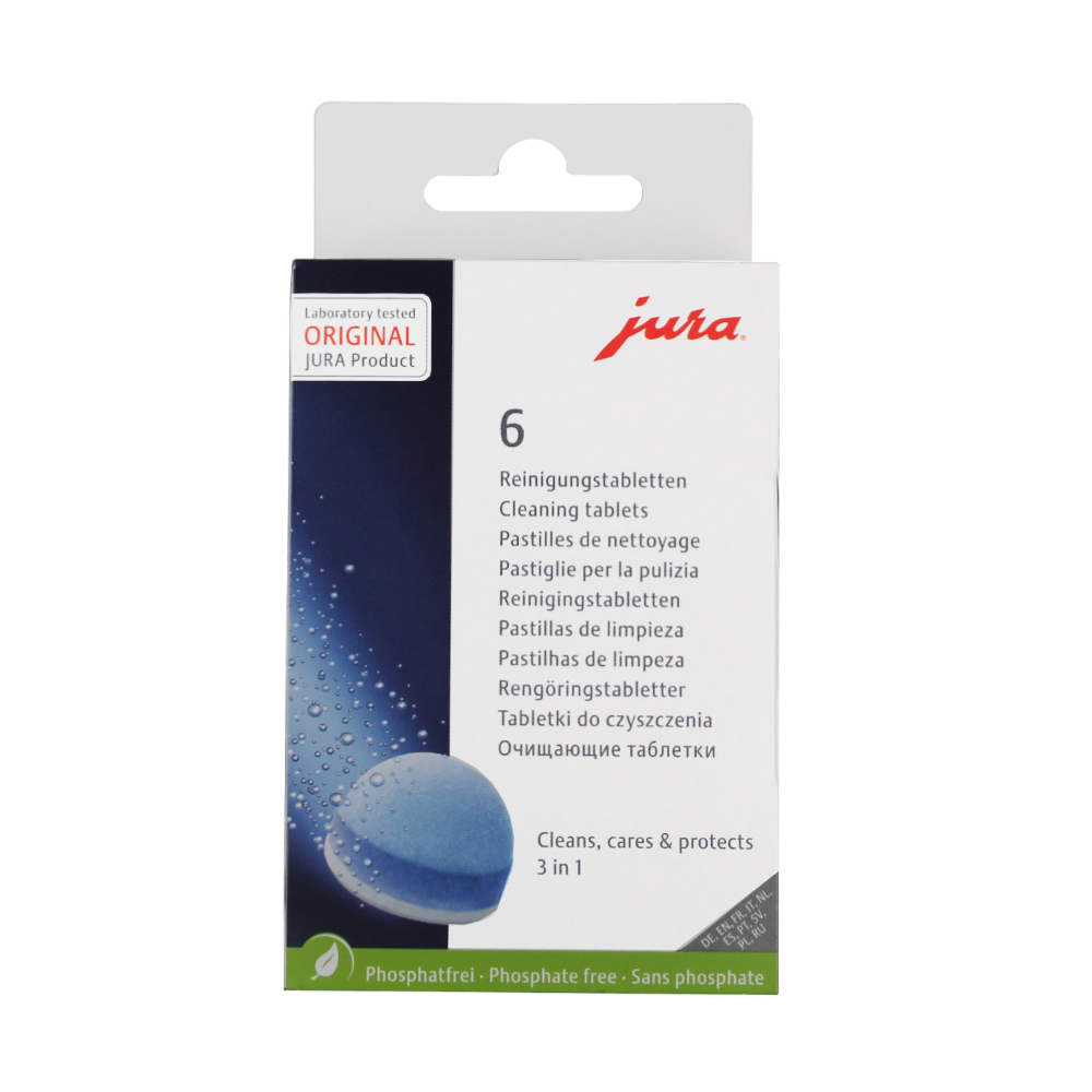 JURA 3-Phasen-Reinigungstabletten Packung mit 6 Tabletten für Kaffeevollautomaten