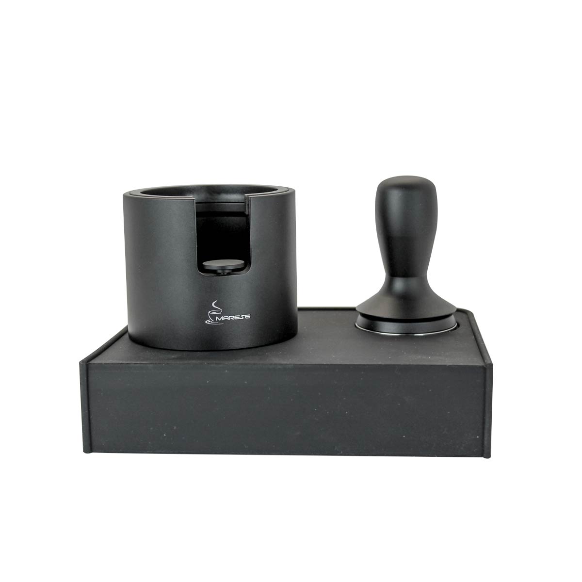 Marese Tamping-Set mit 58mm Tamper, runder Tamperstation und schwarzer Silikon-Matte