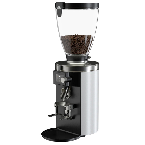 Mahlkönig E65S Espressomühle in weiß mit Touchdisplay und Bohnenbehälter