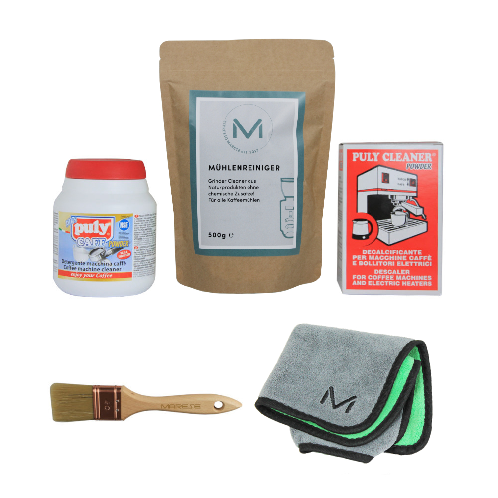 Marese Reinigungsset für Siebträger und Mühle mit Reinigungsmitteln und Zubehör