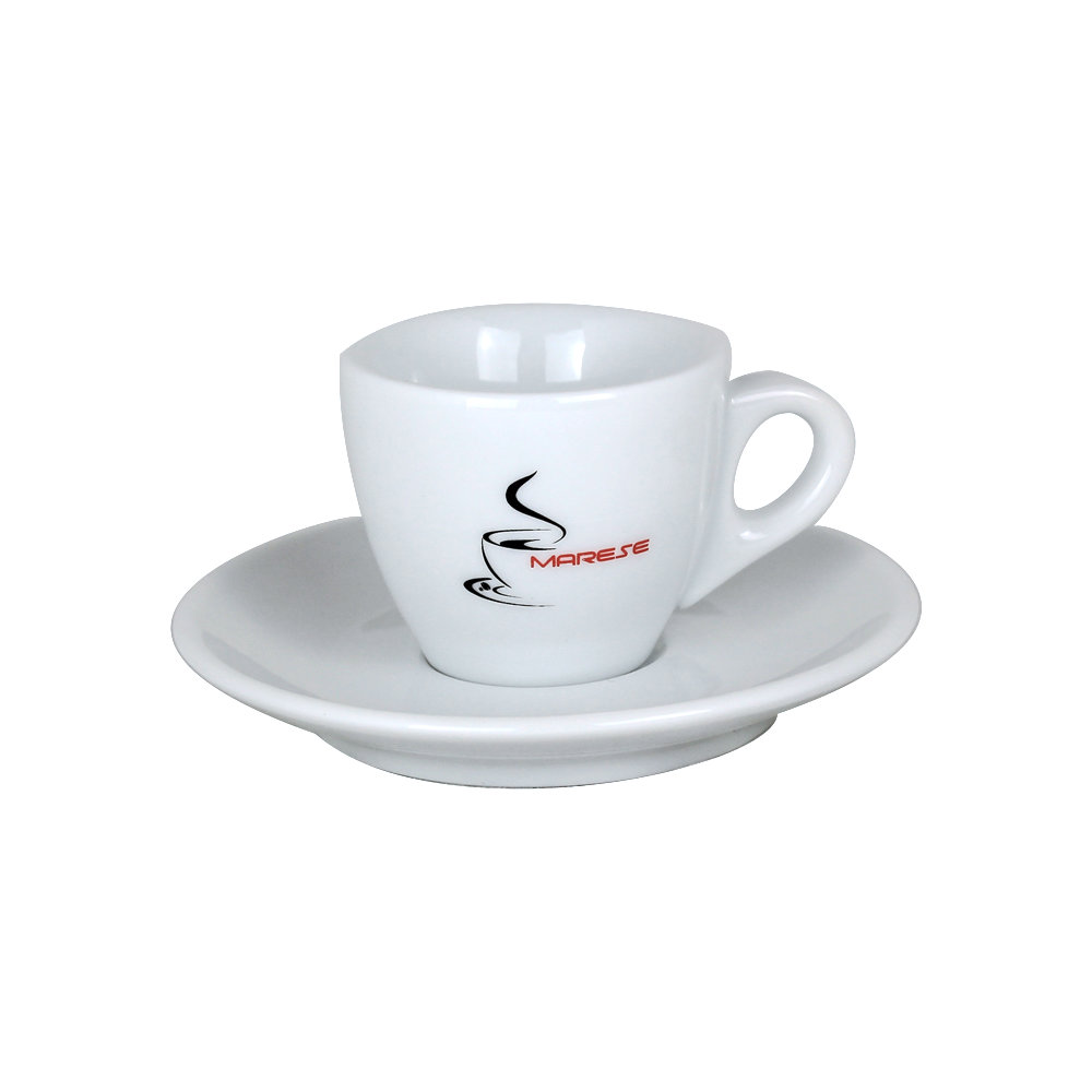 Marese Espressotassen Set 6 Stück weiß mit Untertassen und Marese Emblem