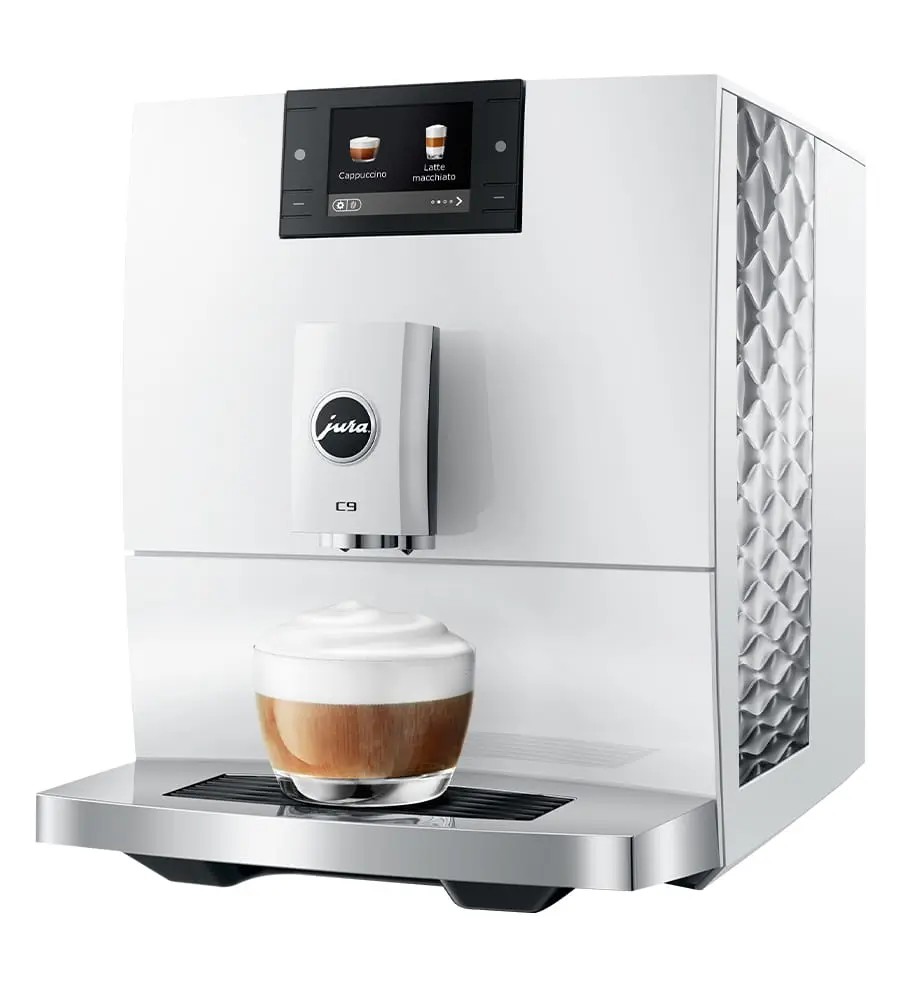 JURA C9 pianowhite Kaffeevollautomat mit elegantem weißem Design und Farbdisplay