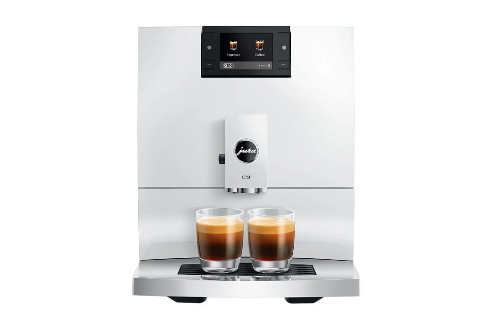 JURA C9 pianowhite Kaffeevollautomat mit elegantem weißem Design und Farbdisplay