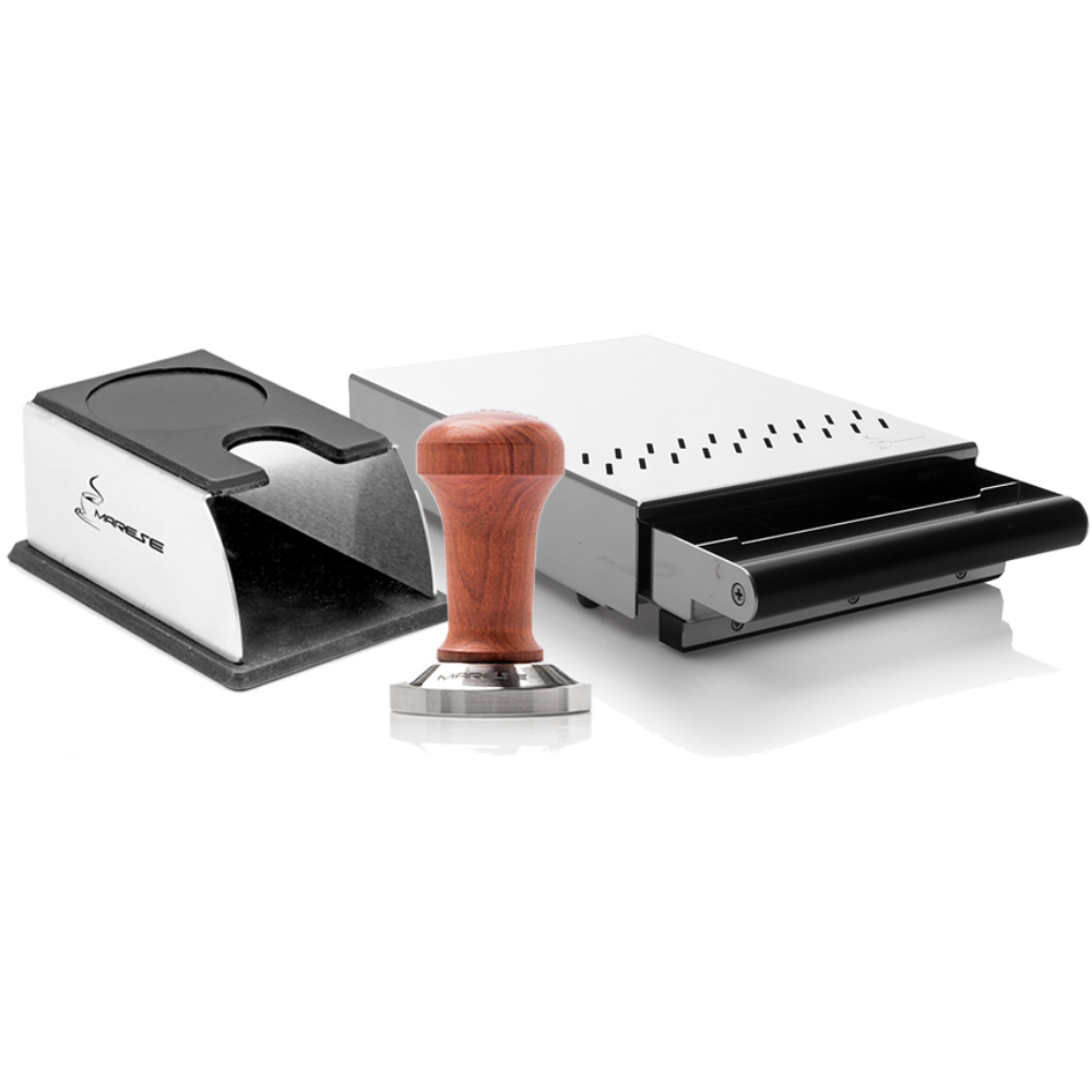 Marese Siebträger Set mit Tamper, Tamperstation und Sudschublade für Espresso