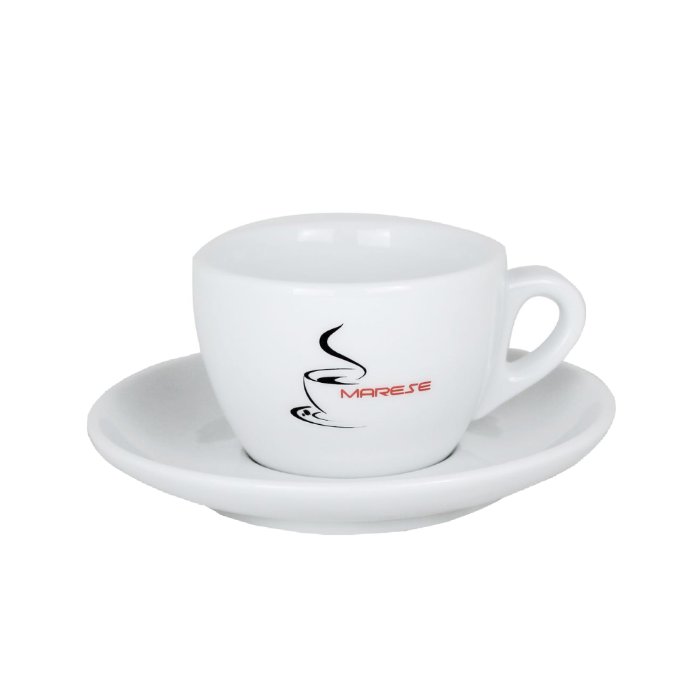 Marese Cappuccinotassen Verona 6er Set weiß mit Untertassen und Marese-Emblem