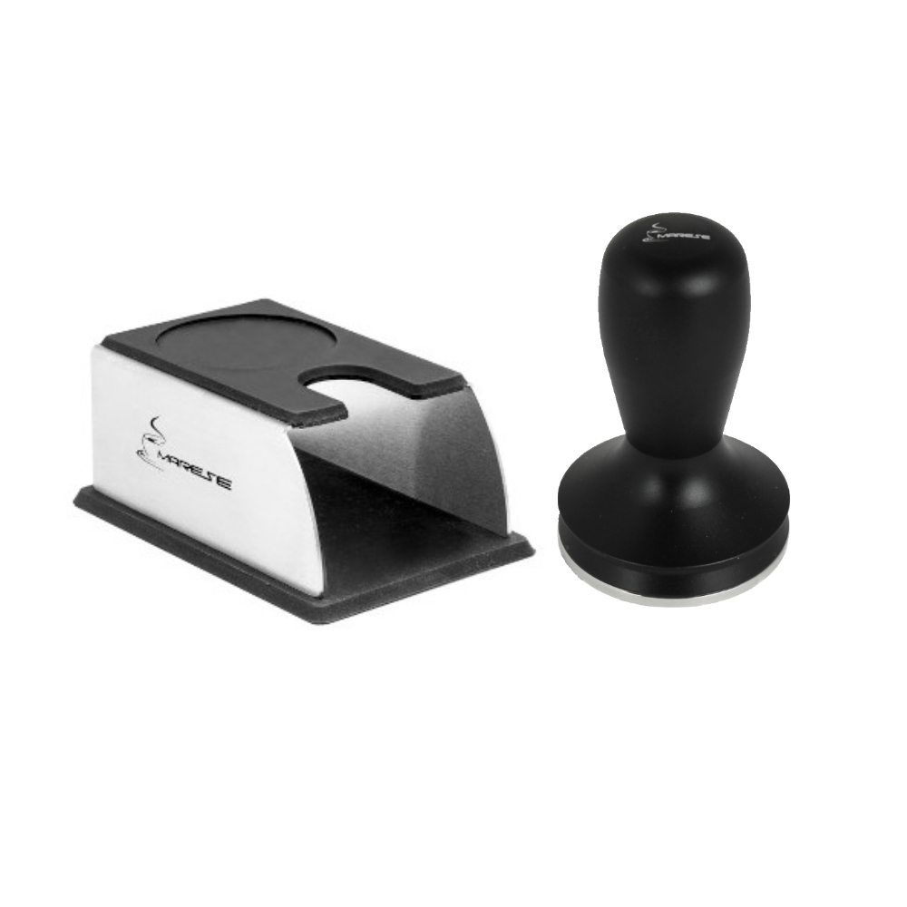 Marese Set Tamperstation Edelstahl mit schwarzem Tamper 58mm Barista Zubehör